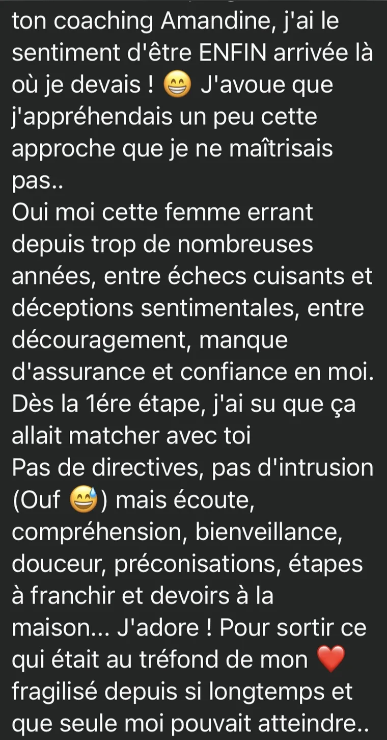 Message d'une cliente à Amandine