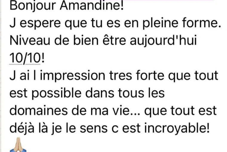 Message d'une cliente à Amandine