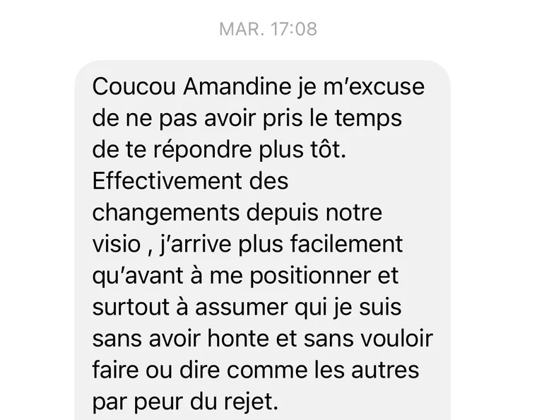 Message d'une cliente à Amandine