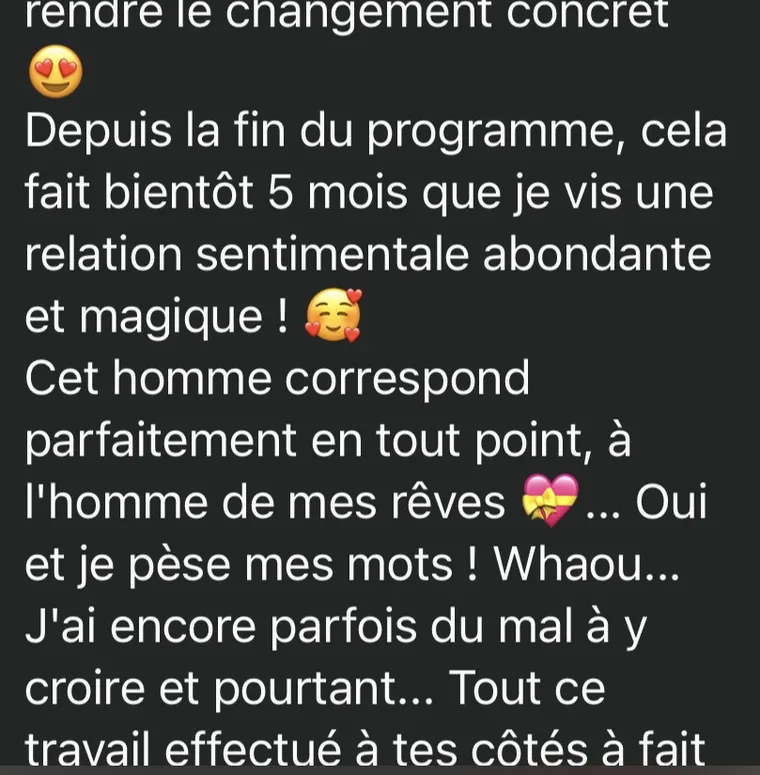 Message d'une cliente à Amandine