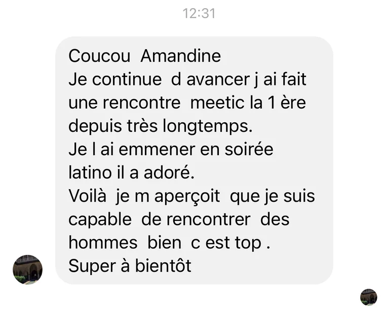 Message d'une cliente à Amandine