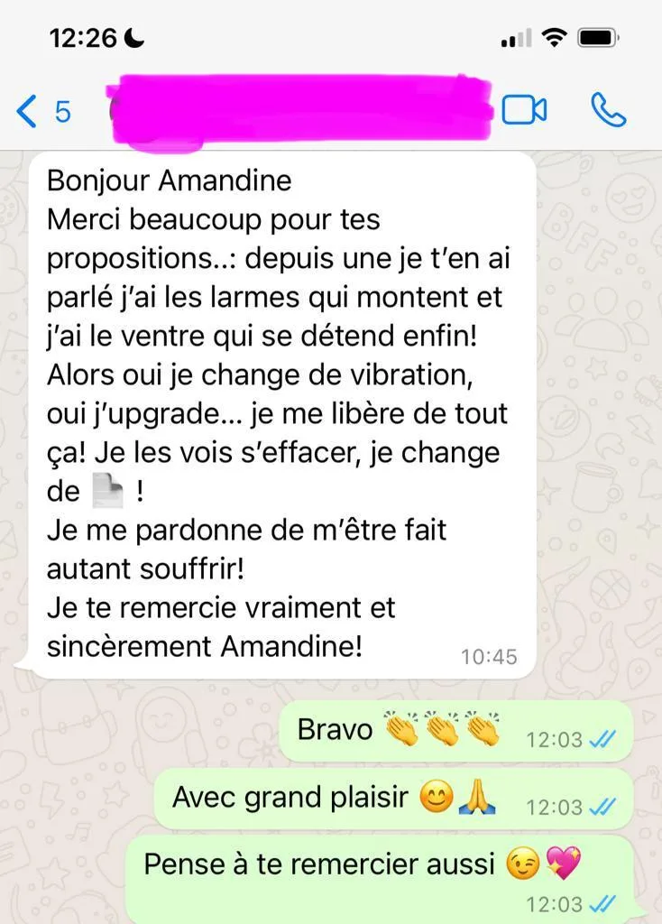 Message d'une cliente à Amandine